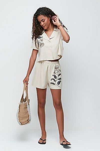C&CITY Hosenanzug Kurzarm-Hemd-Shorts-Set aus Leinen mit Bedruckung 9144 Be günstig online kaufen