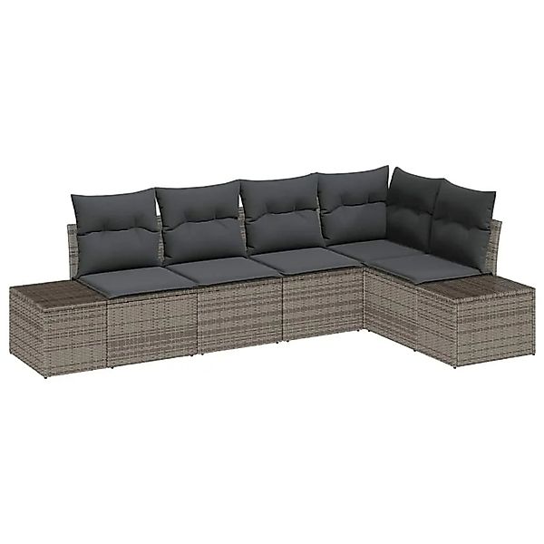 vidaXL Gartensofa-Set mit Speicher 5 Stk Grau Poly-Rattan 3355728 günstig online kaufen