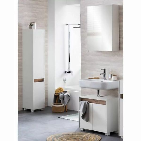 Lomadox Badezimmer Set CORATO-80 in weiß mit Absetzungen in Wildeiche Nb. günstig online kaufen
