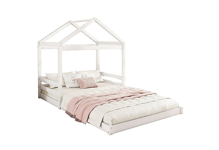 Flieks Kinderbett, Massivholzbett Hausbett Doppelbett 140x200cm mit Lattenr günstig online kaufen