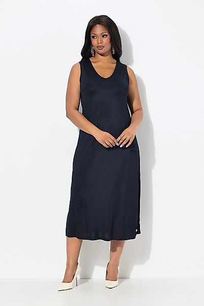 Ulla Popken Jerseykleid Midi-Slinkykleid A-Linie V-Ausschnitt günstig online kaufen