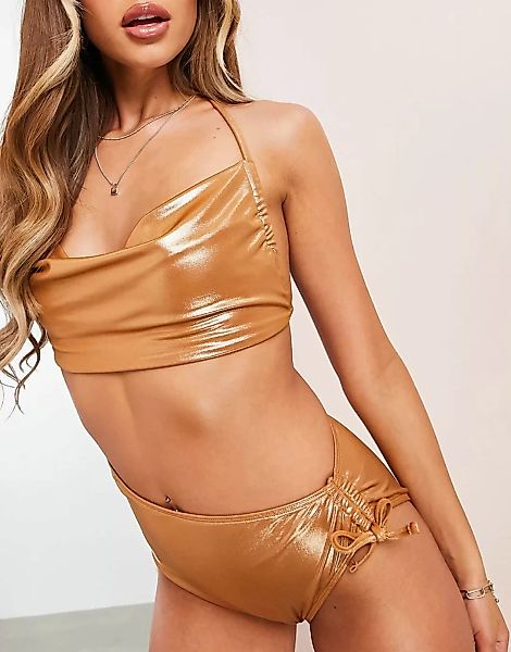 ASOS LUXE – Asymmetrisches Bikiniunterteil in Bronze-Kupfer günstig online kaufen