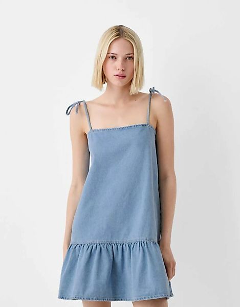 Bershka Jeanskleid Mit Volants Damen S Ausgewaschenes Blau günstig online kaufen
