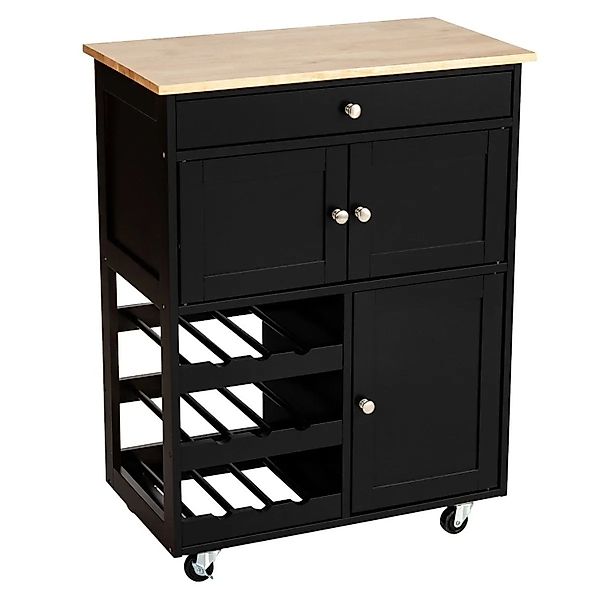Costway Küchenwagen Auf Rollen mit Schubladen & Arbeitsplatte Schwarz günstig online kaufen