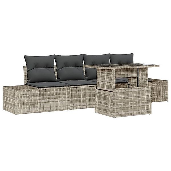 vidaXL Loungesofa 5-teiliges Garten-Sofaset mit Kissen in Hellgrau aus Poly günstig online kaufen