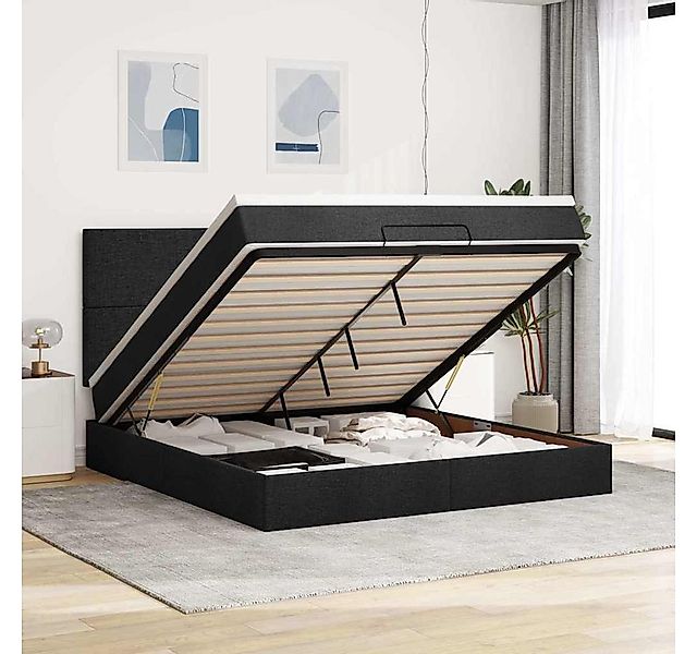 vidaXL Bett, Ottoman-Bett mit Matratze & LEDs Schwarz 160x200 cm Stoff günstig online kaufen