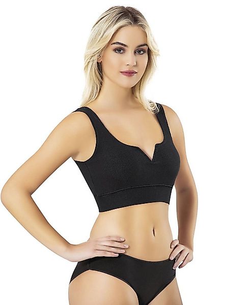 fashionshowcase Crop-Top mit V-Detail-Ausschnitt - geripptes Bustier aus Ba günstig online kaufen