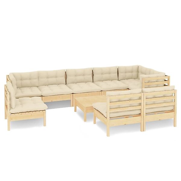 vidaXL 10-tlg Garten-Lounge-Set mit Creme Kissen Massivholz Kiefer günstig online kaufen