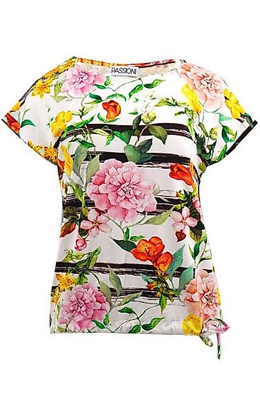 Passioni Print-Shirt Weißes T-Shirt mit buntem Blumenprint Streifen günstig online kaufen