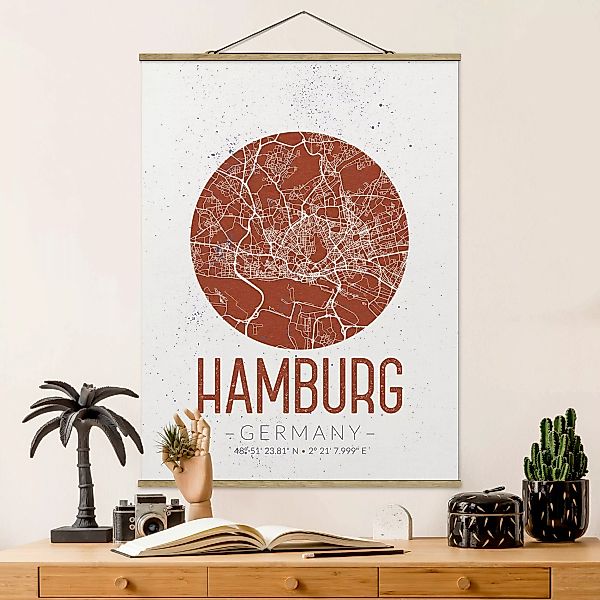 Stoffbild Karten mit Posterleisten - Hochformat Stadtplan Hamburg - Retro günstig online kaufen