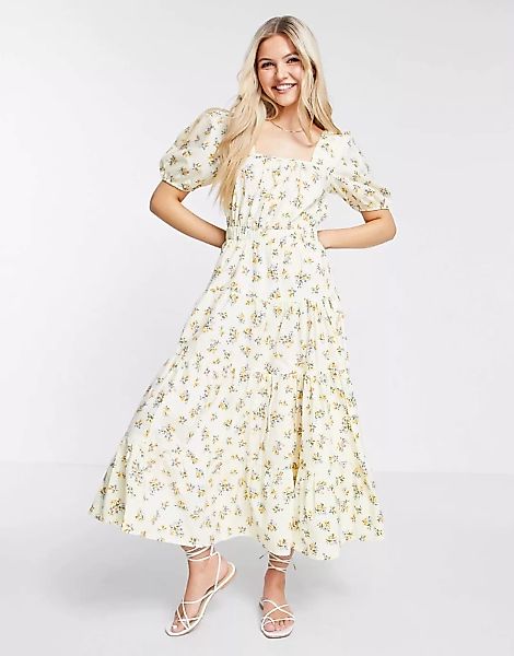 ASOS DESIGN – Gestuftes Maxi-Skater-Kleid aus Baumwolle mit überkreuzter Rü günstig online kaufen