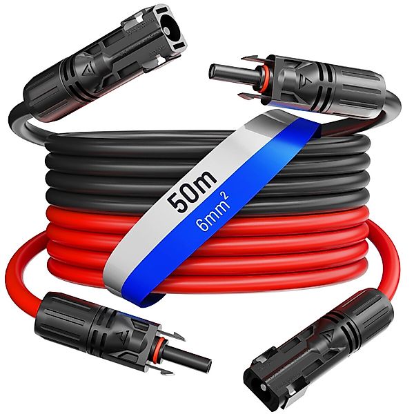 hb-digital 2x 50m Solar Verlängerungskabel 6 mm² mit Stecker Schwarz/Rot günstig online kaufen