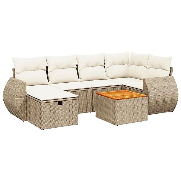 vidaXL 7-Tlg Garten-Sofagarnitur mit Kissen Beige Poly Rattan 3265062 günstig online kaufen