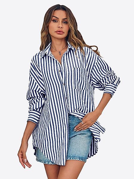 Imily Bela Blusenshirt Damen Übergroße gestreifte Button-Down-Hemden (Packu günstig online kaufen