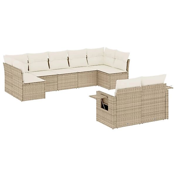 vidaXL 9-Tlg Garten-Sofagarnitur mit Kissen Beige Poly Rattan 3220617 günstig online kaufen