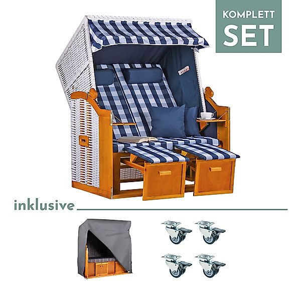 Strandkorb Baltic PE weiß Dessin Karo Blau-SET günstig online kaufen