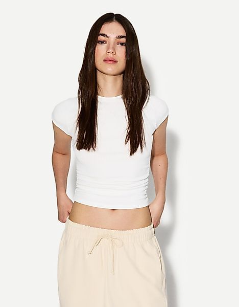 Bershka T-Shirt Mit Kurzen Ärmeln Und Seitlicher Raffung Damen 10-12 Grbroc günstig online kaufen