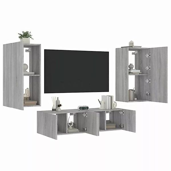 vidaXL TV-Schrank 4-tlg. Wohnwand mit LED-Beleuchtung Grau Sonoma Holzwerks günstig online kaufen