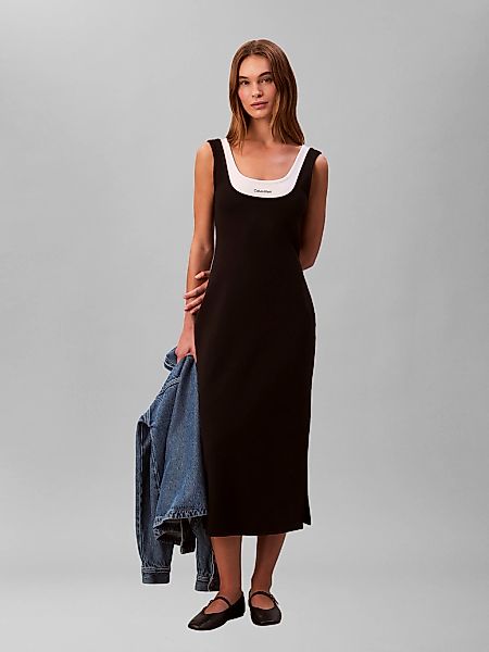 Calvin Klein Jeans Midikleid Ohne Tasche Körpernahe Passform mit tiefem Run günstig online kaufen