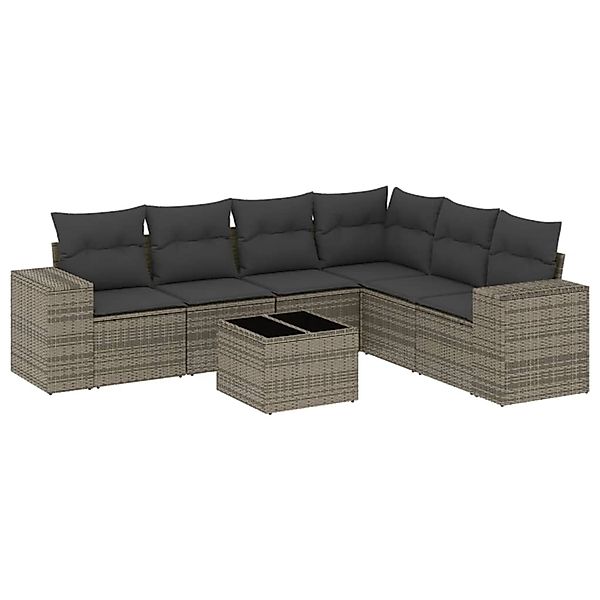 vidaXL 7-Tlg Garten-Sofagarnitur mit Kissen Grau Poly Rattan 3222619 günstig online kaufen