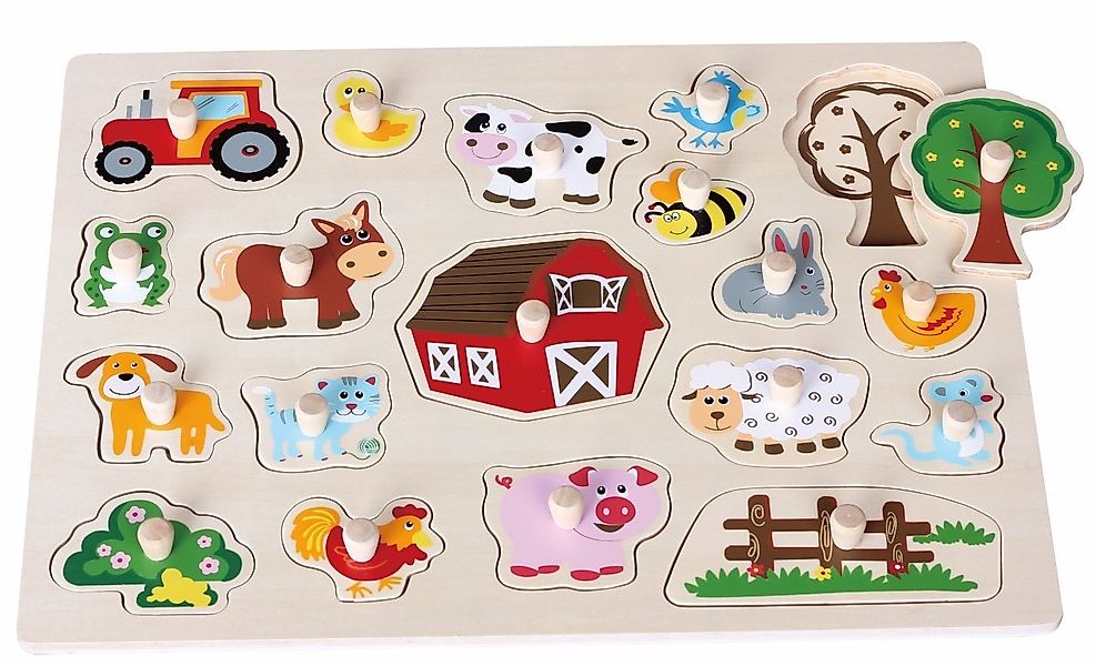 Lelin Steckpuzzle 20074 Großes Holzpuzzle mit Knauf Thema Farm, 19 Puzzlete günstig online kaufen