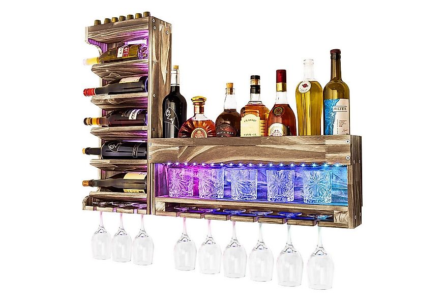 Yorbay Weinregal Weinregal aus Holz, Wandbar mit Korkhalter, mit LED Beleuc günstig online kaufen