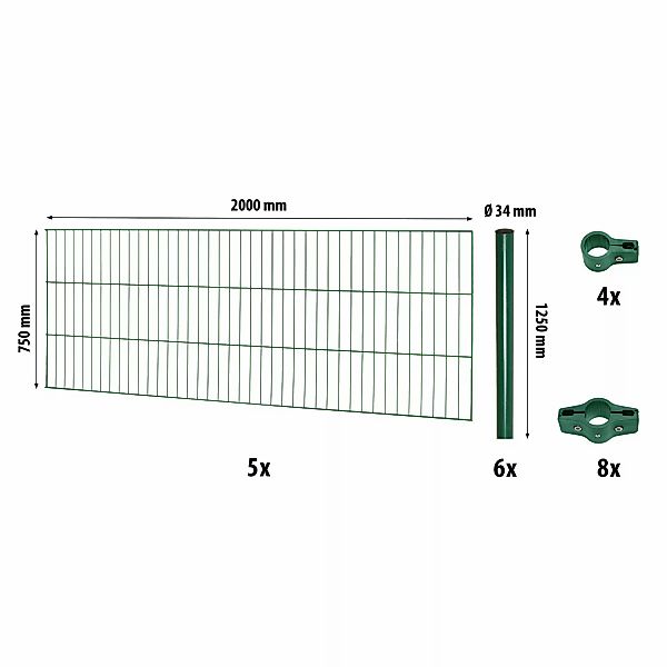 Einstabmattenzaun-Set Classic Grün 75 cm x 1000 cm günstig online kaufen