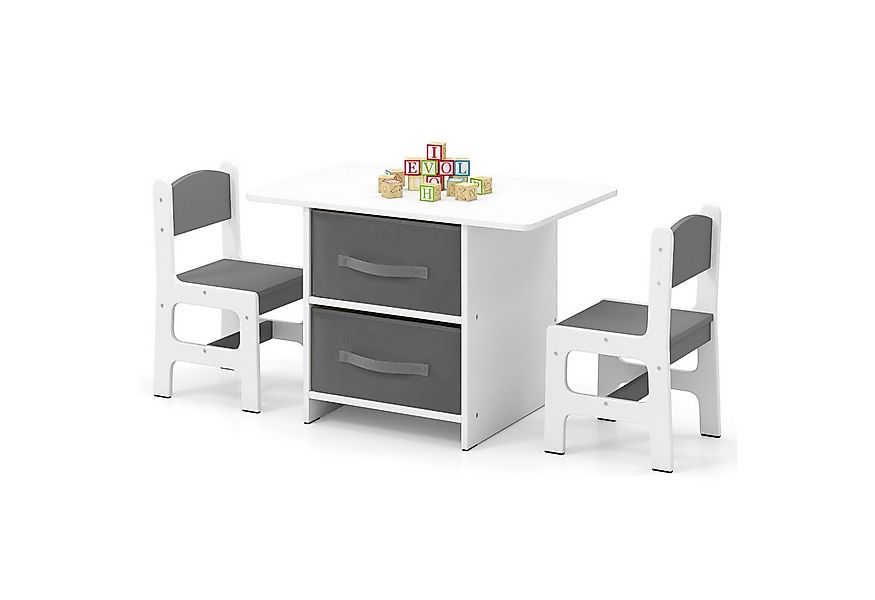 COSTWAY Kindersitzgruppe, (3-tlg), Kindertisch mit 2 Stühlen, Holz mit Körb günstig online kaufen