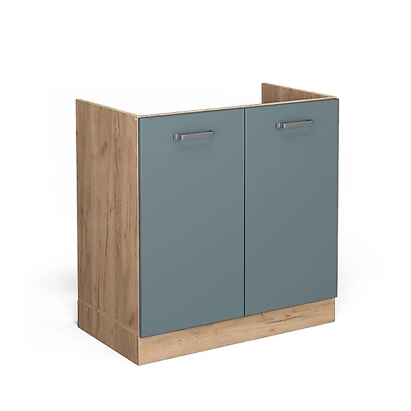 Vicco Spülenunterschrank R-Line Blau-Grau/Goldkraft Eiche 80 cm ohne Arbeit günstig online kaufen