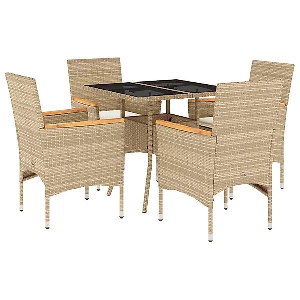 vidaXL 5-Tlg Garten-Essgruppe mit Kissen Beige Poly Rattan und Glas 3278708 günstig online kaufen