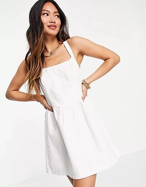 ASOS DESIGN – Skater-Kleid aus Denim in Weiß günstig online kaufen