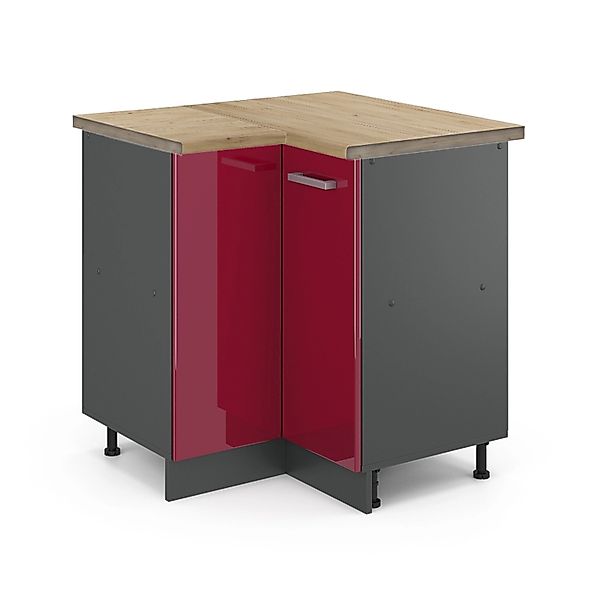 Vicco Eckunterschrank R-Line Bordeaux Hochglanz/Anthrazit 76 cm AP Eiche günstig online kaufen