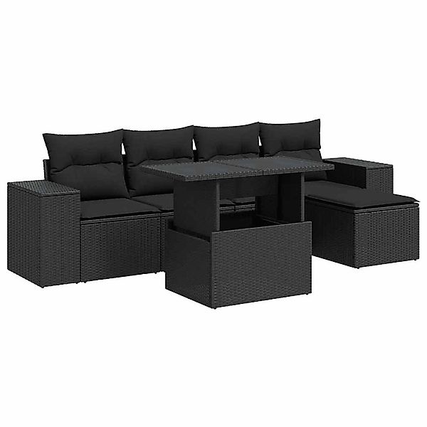 vidaXL 6-Tlg Garten-Sofagarnitur mit Kissen Schwarz Poly Rattan 3326776 günstig online kaufen