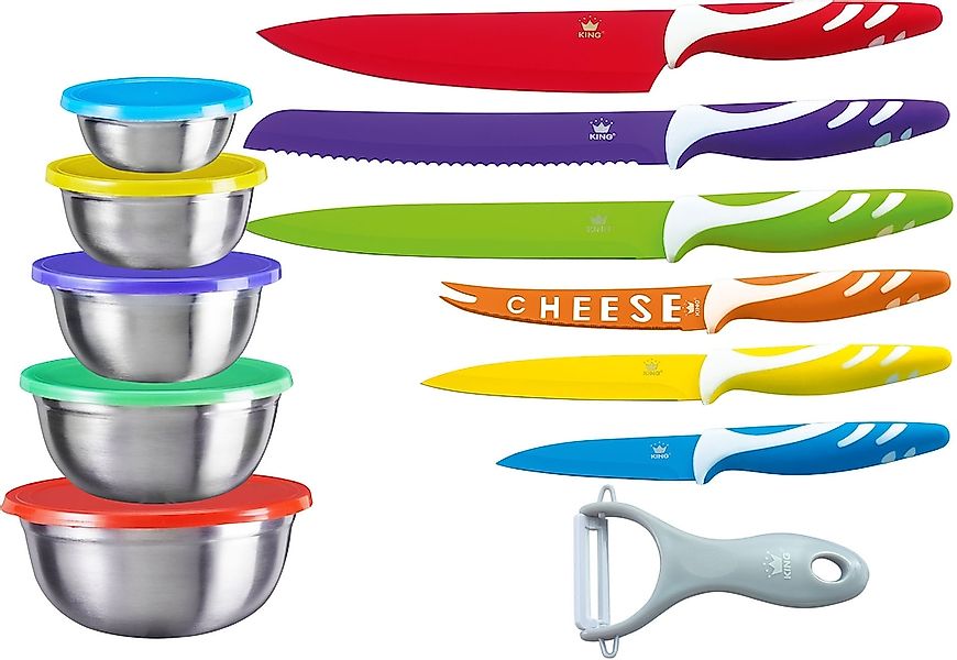 KING Allzweckmesser "FRUTI FUNNY" 17tlg., 6 Messer, 1 Schäler, 5 Schüsseln günstig online kaufen
