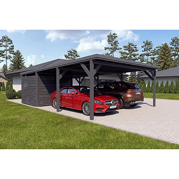 Holzbrüder Carport Ralf 52m² mit kl. Geräteraum Anthrazit-Dunkelgr. günstig online kaufen