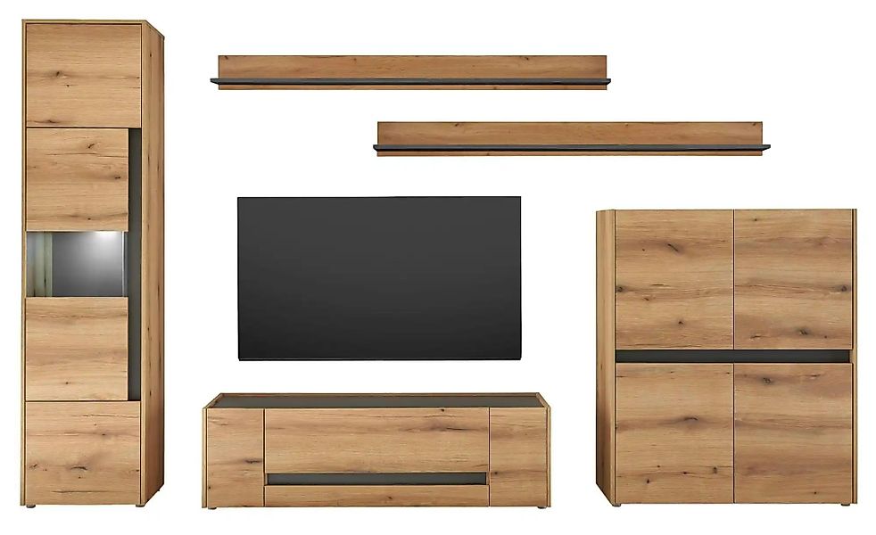 Wohnwand   ¦ holzfarben ¦ Maße (cm): B: 350 H: 197 Kommoden & Sideboards > günstig online kaufen