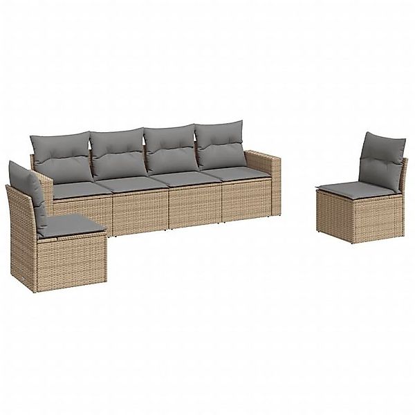 vidaXL Sofaelement 6-tlg. Garten-Sofagarnitur mit Kissen Beige Poly Rattan günstig online kaufen