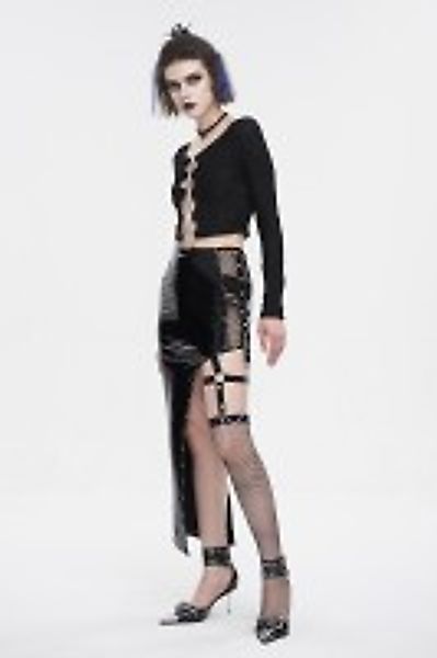 Asymmetrischer PVC-Rock mit Strumpf-Detail günstig online kaufen