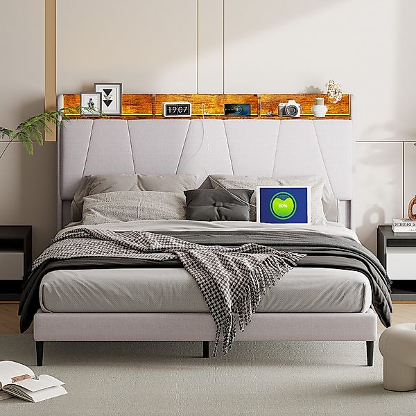 PXloue Polsterbett LED Doppelbett, Stauraumbett,mit 2 günstig online kaufen