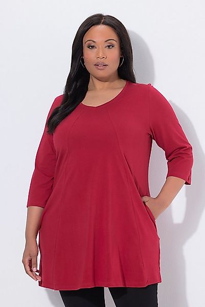 Ulla Popken Longshirt Longshirt Ziernähte A-Linie V-Ausschnitt 3/4-Arm günstig online kaufen