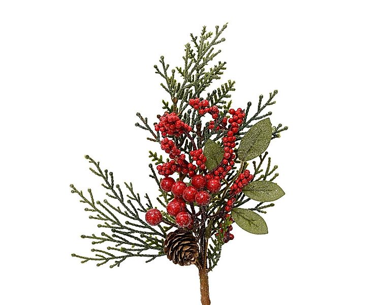 Kunstzweig, Kaemingk, Künstlicher Zweig 26cm mit Zapfen und roten Beeren 1 günstig online kaufen