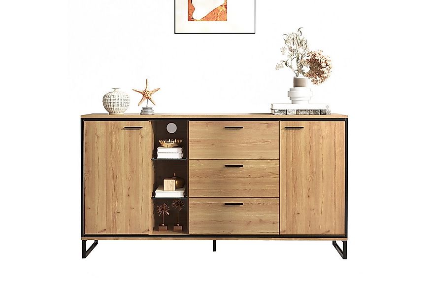 Merax Sideboard mit LED-Beleuchtung und Glasablagen, (1 St), Kommode Holz m günstig online kaufen