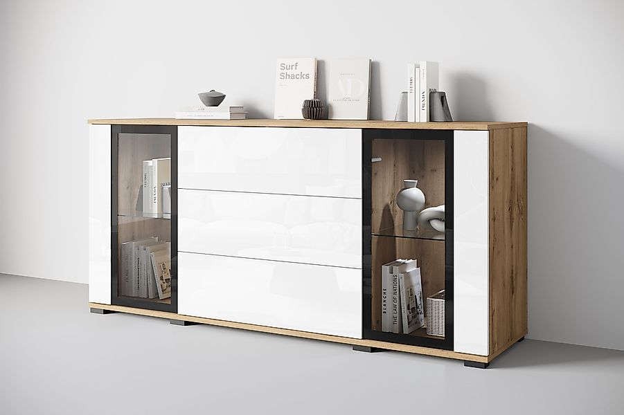 INOSIGN Sideboard "modernes Design mit Glaseinsätzen und 3 Schubladen, Brei günstig online kaufen