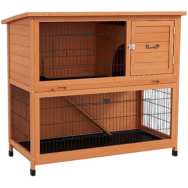 PawHut Kleintierstall Kaninchenstall aus Holz 2-stöckiges günstig online kaufen