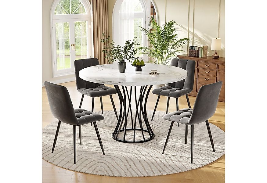 STILVORA Essgruppe Esstisch-Set mit 4 Stühlen,rundes Tischset mit schwarze günstig online kaufen