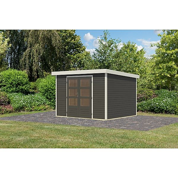 Karibu Gartenhaus Diego 5 B Terragrau/Weiß 209 x 298 x 242 cm günstig online kaufen