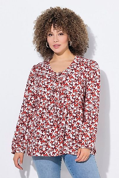 Ulla Popken Satinbluse Bluse Schleifen A-Linie V-Ausschnitt Langarm günstig online kaufen