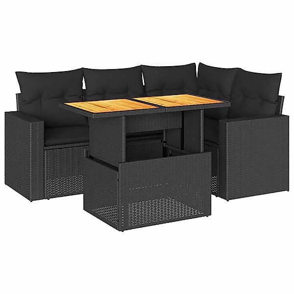 vidaXL 5-Tlg Garten-Sofagarnitur mit Kissen Schwarz Poly Rattan 3327030 günstig online kaufen