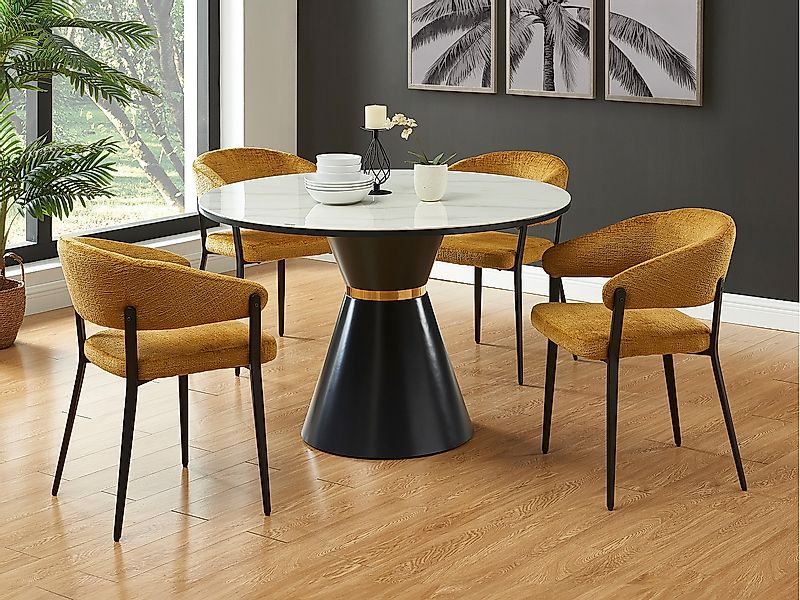 Stuhl mit Armlehnen 6er-Set - Stoff & schwarzes Metall - Senfgelb - AVRELA günstig online kaufen