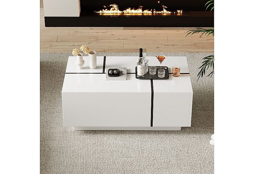 MODFU Couchtisch Hochglanz-Sofatisch mit großen Stauraum (Beistelltisch, Wo günstig online kaufen